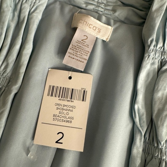 NWT Chico’s Open Smocked Shoshana Solid Beachglass blazer jacket womens 2 US L - Picture 5 of 10